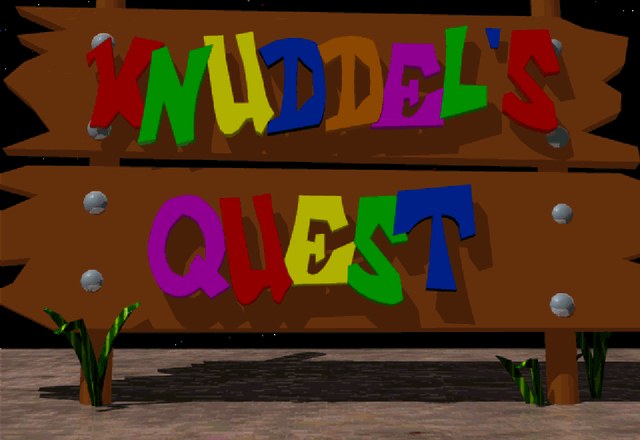 Knuddel's Quest — the wooden title sign with its menu